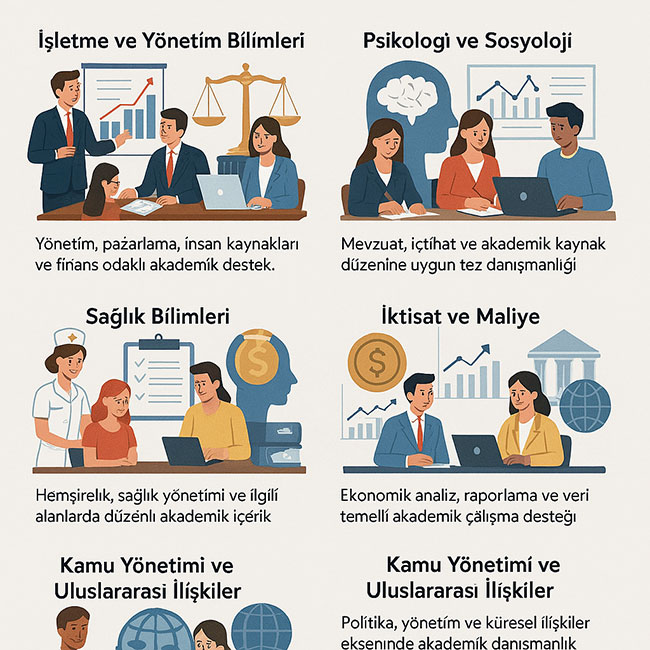 Tez yazdırmada hizmet verdiğimiz alanlar